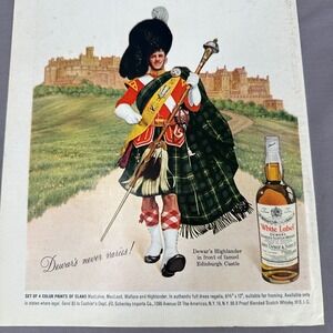 1960s Dewars‎ White Label Scotch Whisky Highlander Edinburgh Castle Print Ad